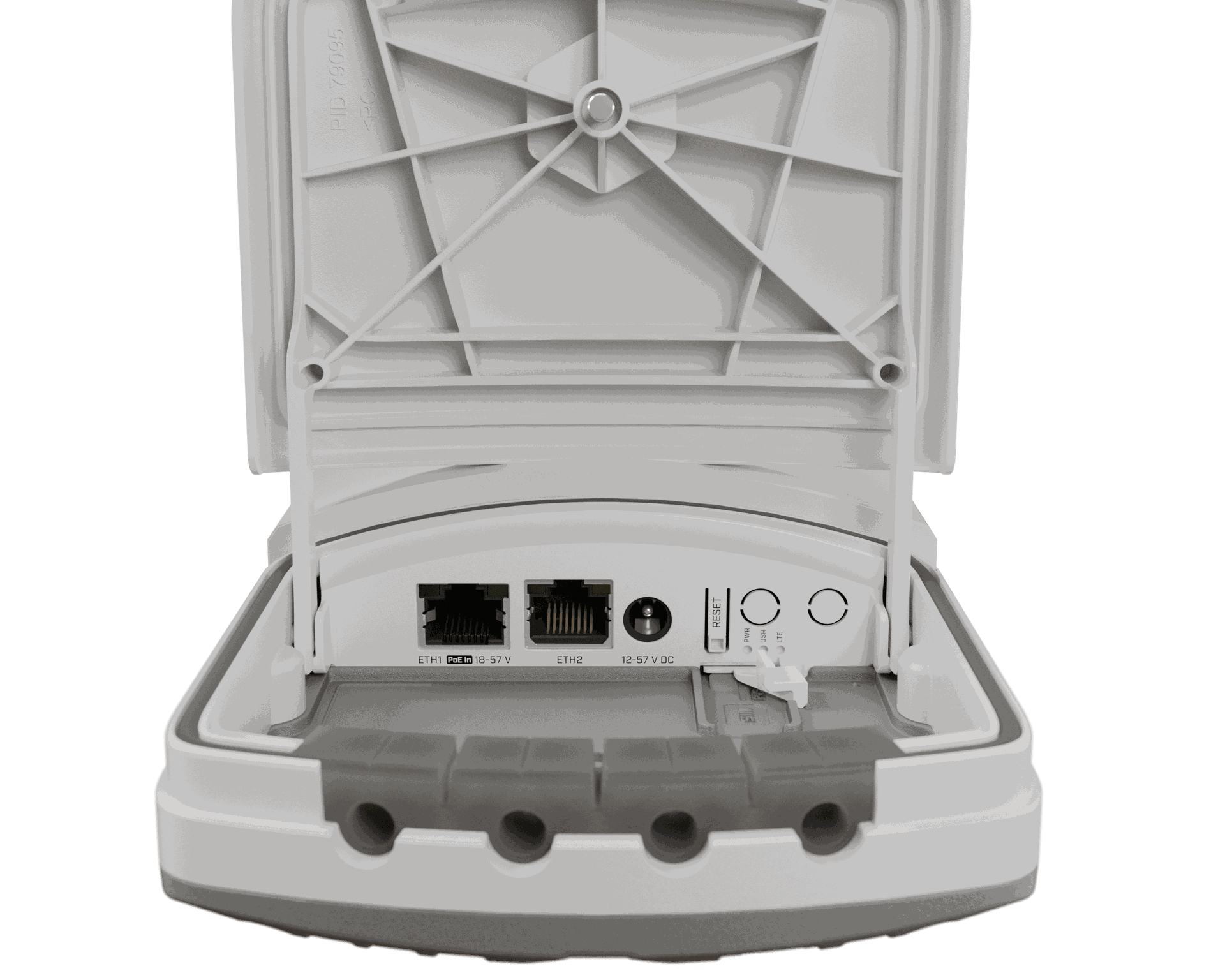 MikroTik wAP ax LTE7 kit Ethernet PoE and DC connections