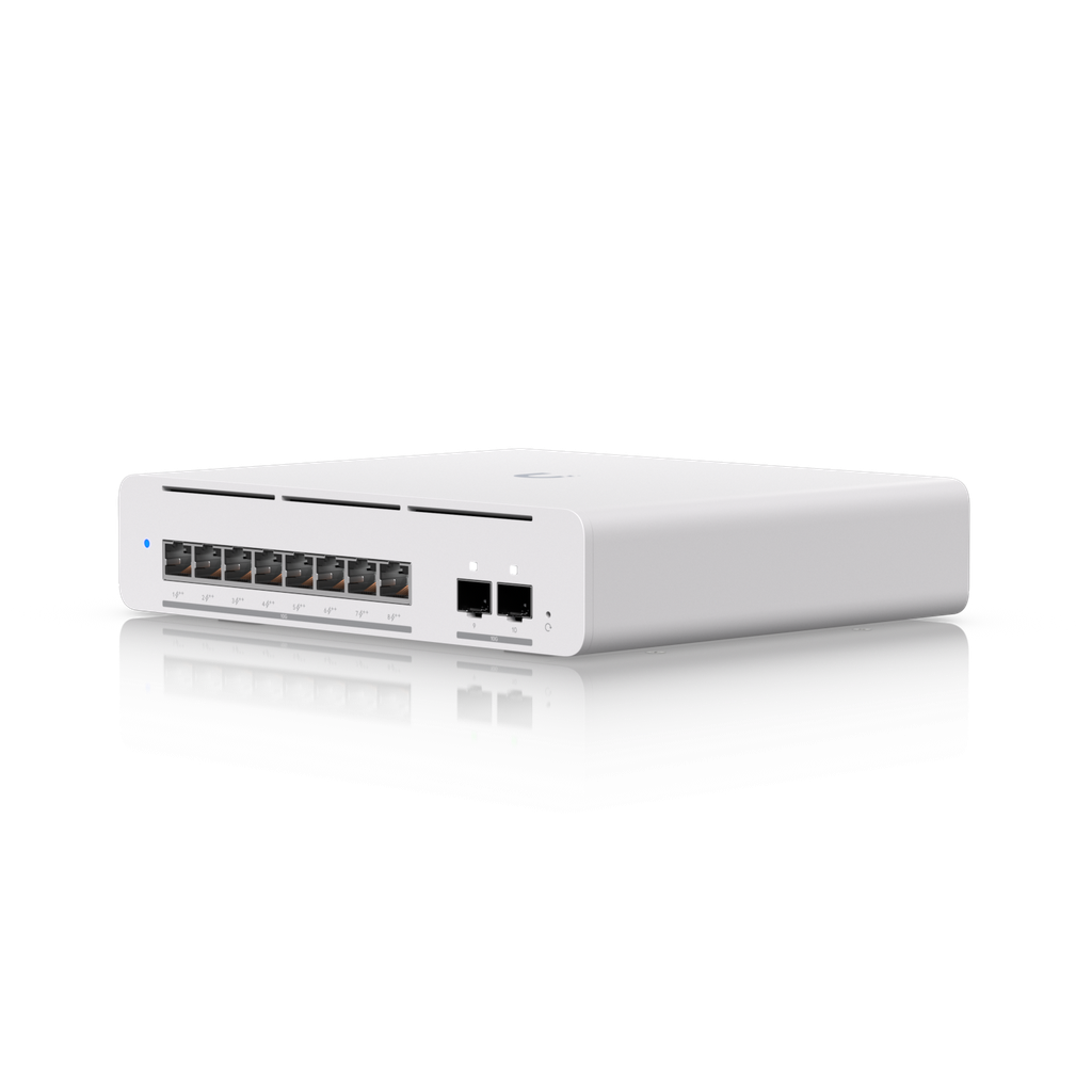 Ubiquiti USW-Pro-XG-8-PoE UniFi Professional-grade 8-port, Layer 3 Etherlighting™ PoE++ switch with (8) 10 GbE (2) 10G SFP+ ports.
